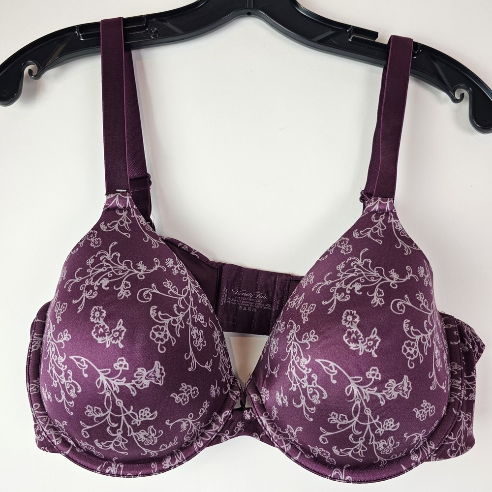 Vanity Fair Fits you Perfectly Bra 40D Full Coverage Contour Purple Floral 75306